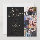 Save The Date Black Fancy Collage 3 Photos Couple Wedding (Devant)