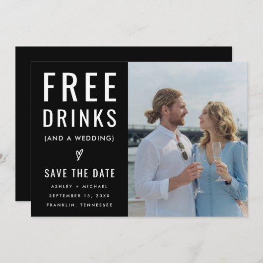 Save The Date Black Funny Boissons libres Photo Qr Code Mariage (Devant / Derrière)