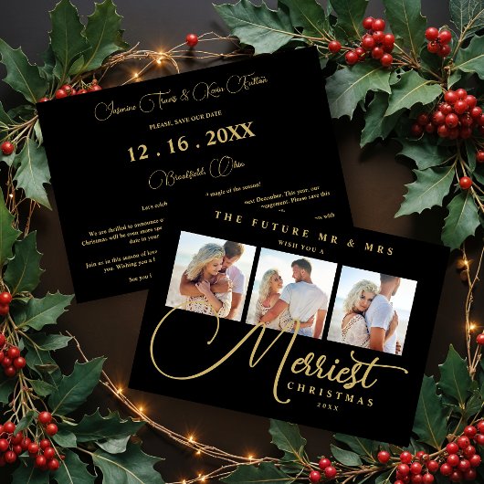 Save The Date Black Gold Exquisite Wedding Christmas 3 Photos