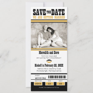 Save The Date Black Gold Football Billet mariage Enregistrer la 