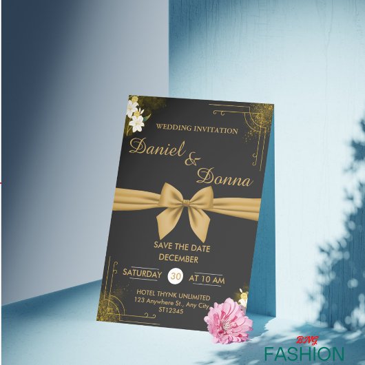 Save The Date Black & Gold Moderne et élégante célébration de ma