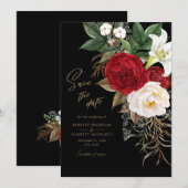 Save The Date Black Gold Romantic Floral Wedding Enregistrer La  (Devant / Derrière)