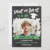 Save The Date Black Green Cool Chalk Photo Graduation (Devant)