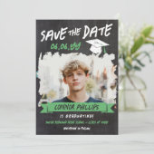 Save The Date Black Green Cool Chalk Photo Graduation (Debout devant)