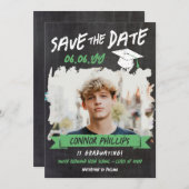 Save The Date Black Green Cool Chalk Photo Graduation (Devant / Derrière)