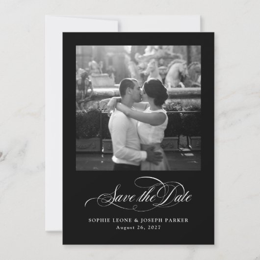 Save The Date Black | Italien Elegance Two Photo QR Code (Devant)