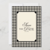 Save The Date Black & Ivory Checkered Old Money QR Code Wedding (Devant)