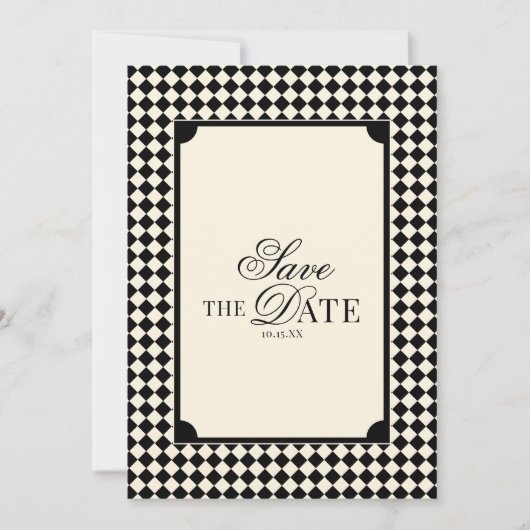 Save The Date Black & Ivory Checkered Old Money QR Code Wedding (Devant)