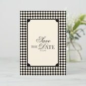 Save The Date Black & Ivory Checkered Old Money QR Code Wedding (Debout devant)