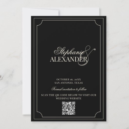 Save The Date Black & Ivory Checkered Old Money QR Code Wedding (Dos)