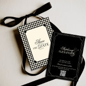 Save The Date Black & Ivory Checkered Old Money QR Code Wedding