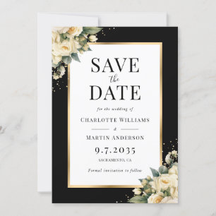 Save The Date Black Ivory Gold Floral Wedding Enregistrer La Car