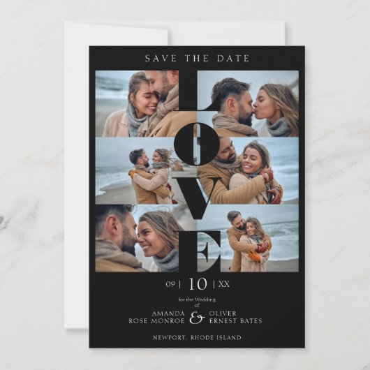 Save The Date Black Love Simple Elegant Modern 6 Multi Photos (Devant)