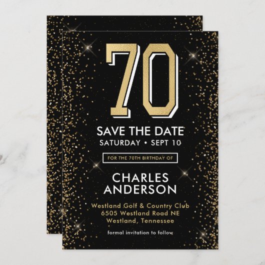 Save The Date Black moderne 70e anniversaire (Devant / Derrière)