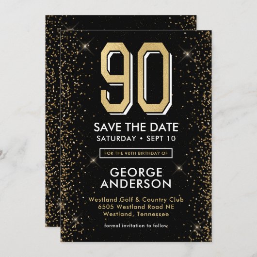 Save The Date Black moderne 90e anniversaire (Devant / Derrière)