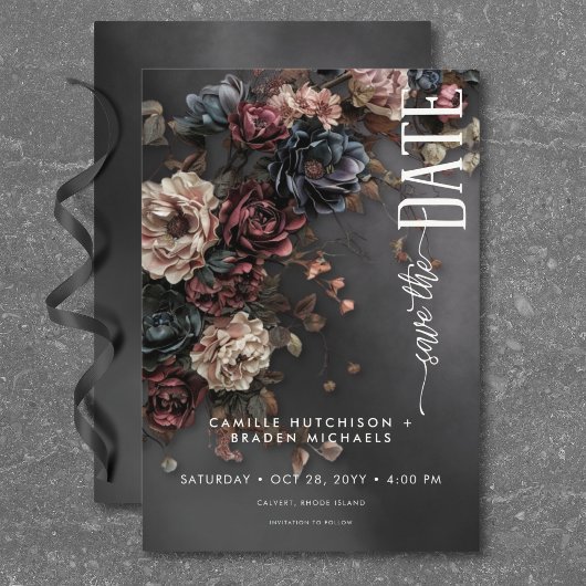Save The Date Black Moody Gothic Flowers & Mist Mariage