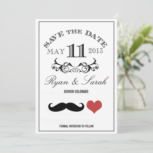 Save The Date Black Mustache JOUR de mariage 11 Enregistrer la d (Debout devant)