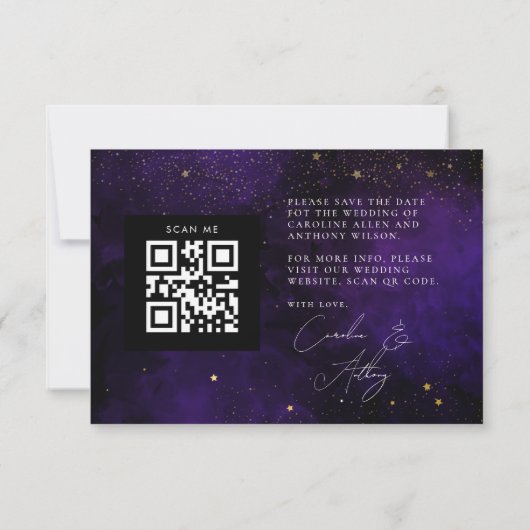 Save The Date Black Purple Magique Or Qr Code Photo (Dos)