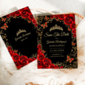 Save The Date Black Red Gold Quinceanera