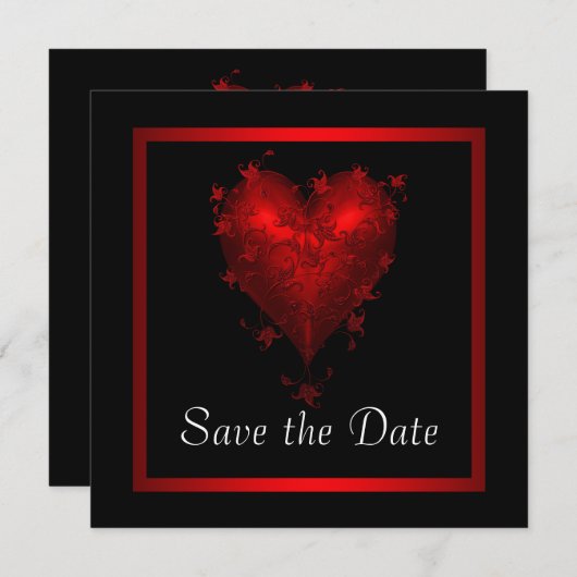 Save The Date Black Red Heart Enregistrer Le Mariage Date (Devant / Derrière)