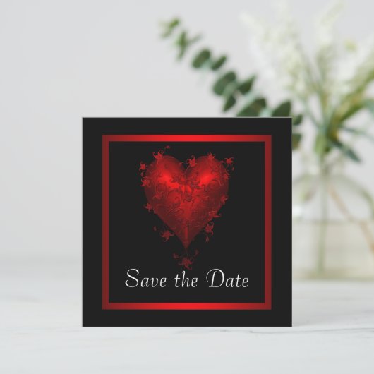 Save The Date Black Red Heart Enregistrer Le Mariage Date (Debout devant)