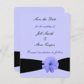 Save The Date Black Ribbon Purple Flower Enregistrer la date (Devant / Derrière)