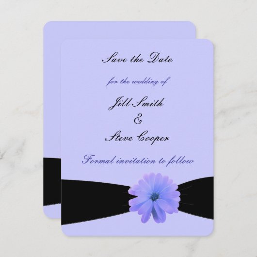 Save The Date Black Ribbon Purple Flower Enregistrer la date (Devant / Derrière)
