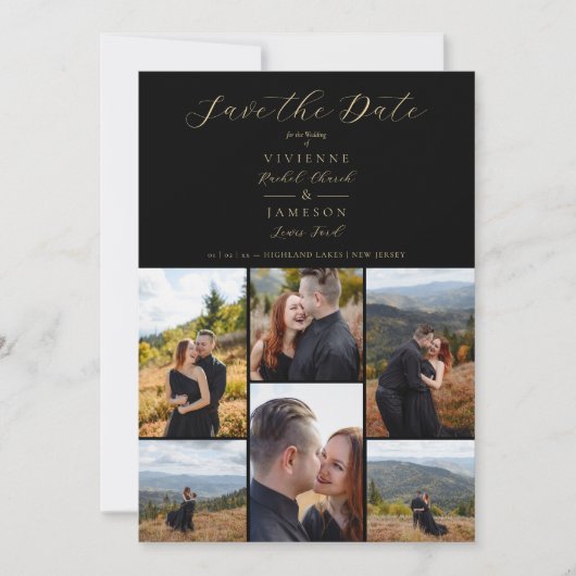 Save The Date Black Romantic Fancy Chic Collage 6 Pho (Devant)