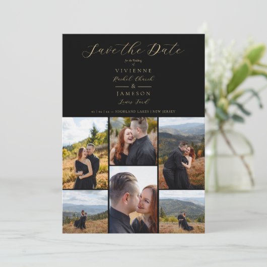 Save The Date Black Romantic Fancy Chic Collage 6 Pho (Debout devant)