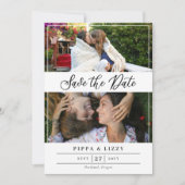 Save The Date Black Script Double face Photos Enregistrer la dat (Devant)