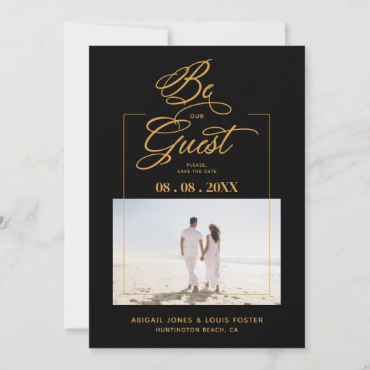 Save The Date Black Sophisticated Minimal Photo Elegant Script (Devant)