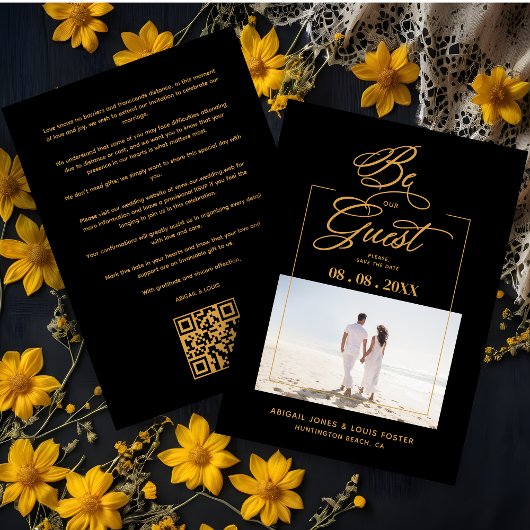 Save The Date Black Sophisticated Minimal Photo Elegant Script