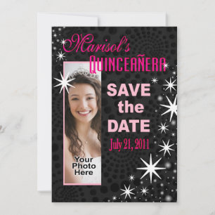 Save The Date Black Stars Quinceañera
