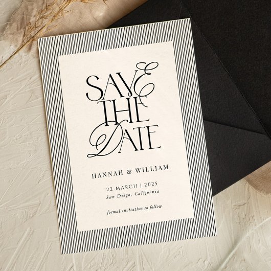Save The Date Black Stripes Old Money Wedding 