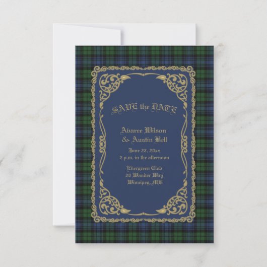 Save The Date Black Watch Tartan Ancien Avec Cadre Or (Devant)