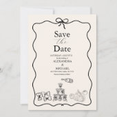 Save The Date Black Wavy Whimsical Italien Mariage de doodle (Devant)