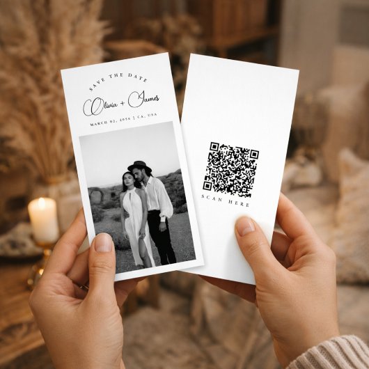 Save The Date Black & White Bookmark Modern QR Code Photo
