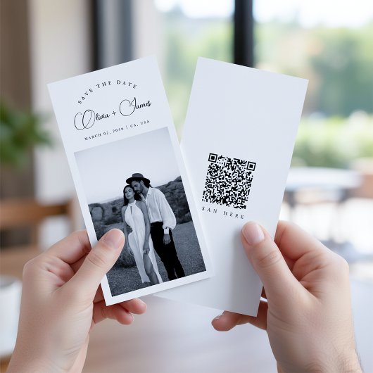 Save The Date Black & White Bookmark Modern QR Code Photo