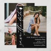 Save The Date Black White Calligraphy Graduation (Devant / Derrière)