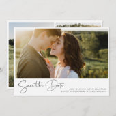 Save The Date Black & White Elegant Script 2 Photo Enregistrer l (Devant / Derrière)