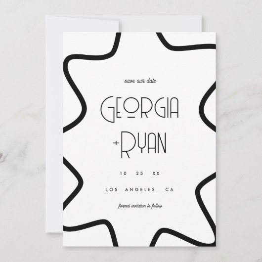 Save The Date Black & White Retro Bordure Wavy Frame Mariage d'h (Devant)