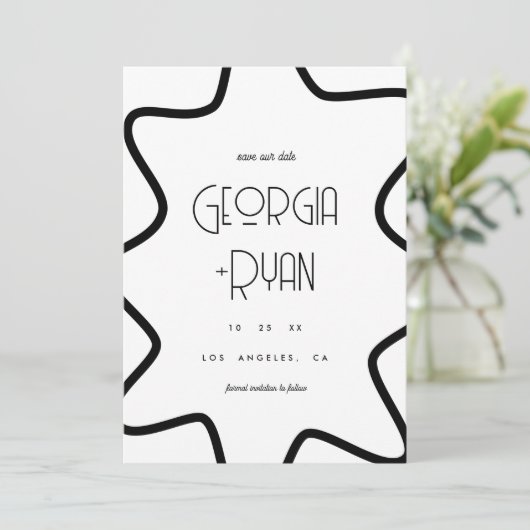 Save The Date Black & White Retro Bordure Wavy Frame Mariage d'h (Debout devant)