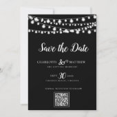 Save The Date Black White String Lights Script moderne Enregistr (Devant)