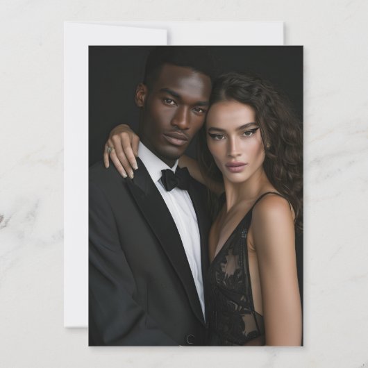 Save The Date Black White String Lights Script moderne Enregistr (Dos)