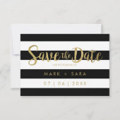 Save The Date Black & White Stripes Gold Foil Enregistrer la dat (Devant)
