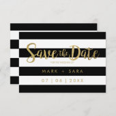 Save The Date Black & White Stripes Gold Foil Enregistrer la dat (Devant / Derrière)