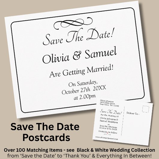 Save The Date -Black & White with Infinity Scroll  Aankondigingskaart