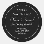 Save The Date - Black & White with Infinity Scroll Ronde Sticker (Voorkant)