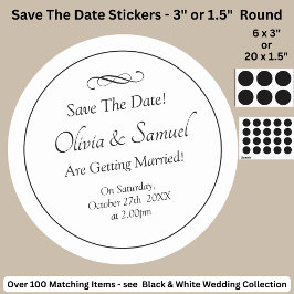 Save The Date - Black & White with Infinity Scroll Ronde Sticker
