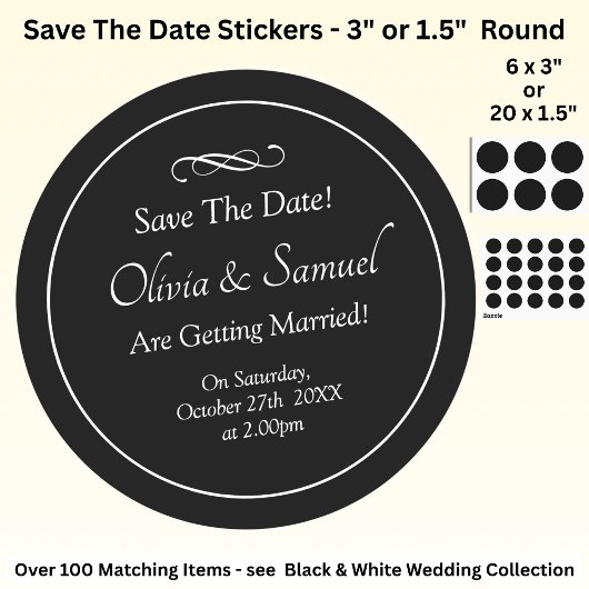 Save The Date - Black & White with Infinity Scroll Ronde Sticker